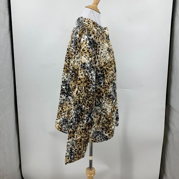 Ruby Rd Satin Crinkle Jacket Womens Plus 1X Leopard Print Zip Up Mock Neck Lined - Picture 5 of 13